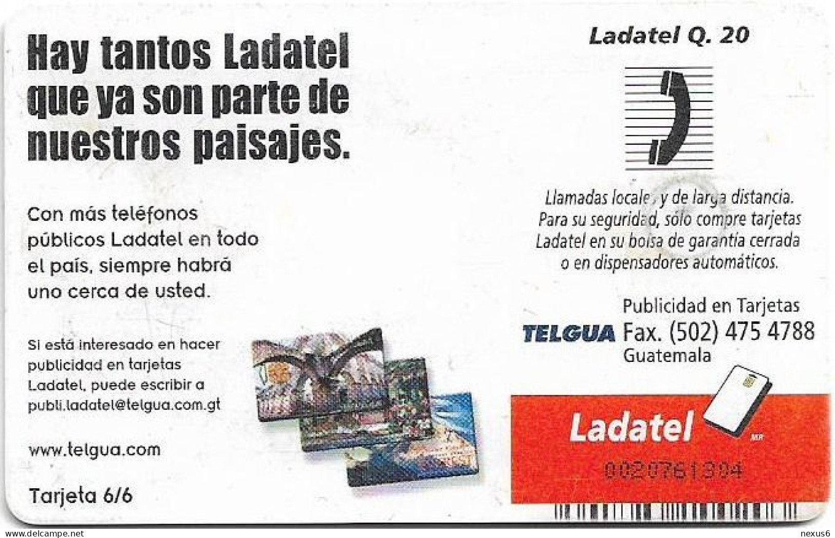 Guatemala - Telgua Ladatel - Tourist Phone Booths 6-6, Gem5 Red, 2003, 20Q, Used - Guatemala