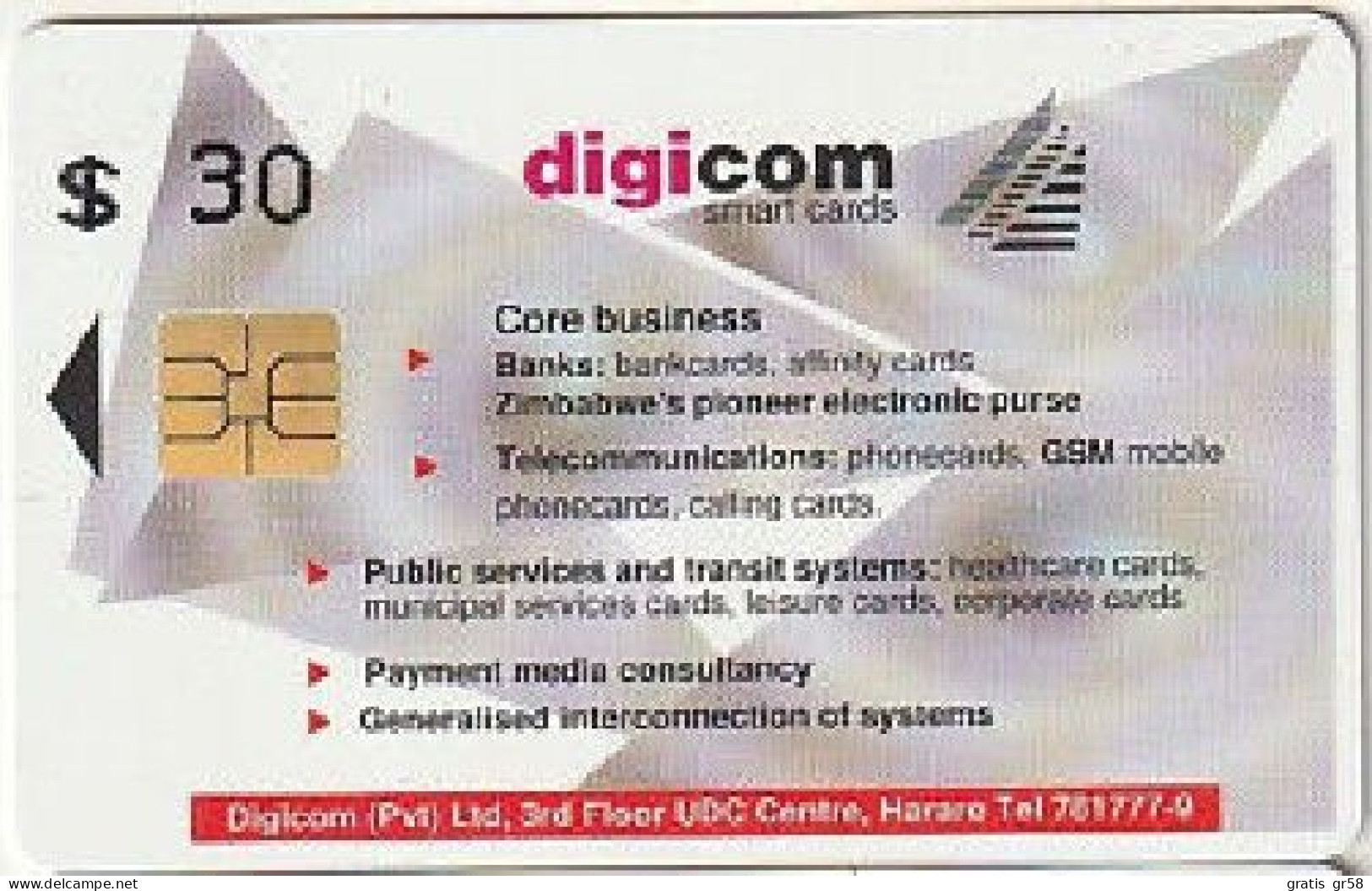 Zimbabwe - ZIM-09, Digicom 1, Advertising, Digicom Smart Cards, 30Z$, 10.000ex, 10/99, Used - Zimbabwe