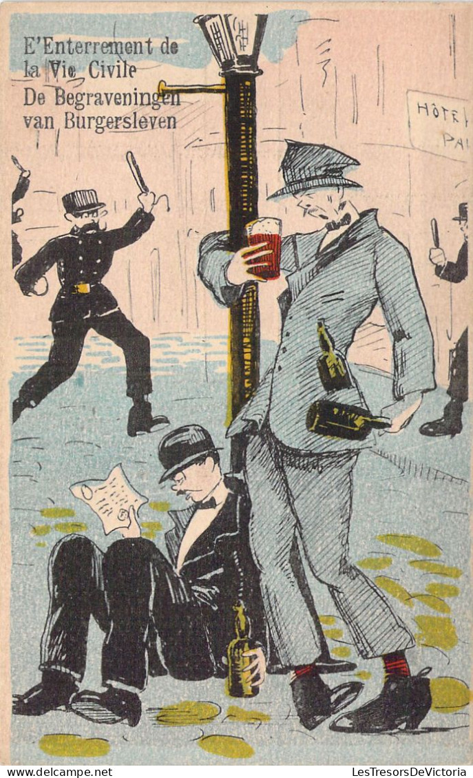 HUMOUR - L'Enterrement De La Vie Civile - Hommes Ivres Et Policier - Carte Postale Ancienne - Humour