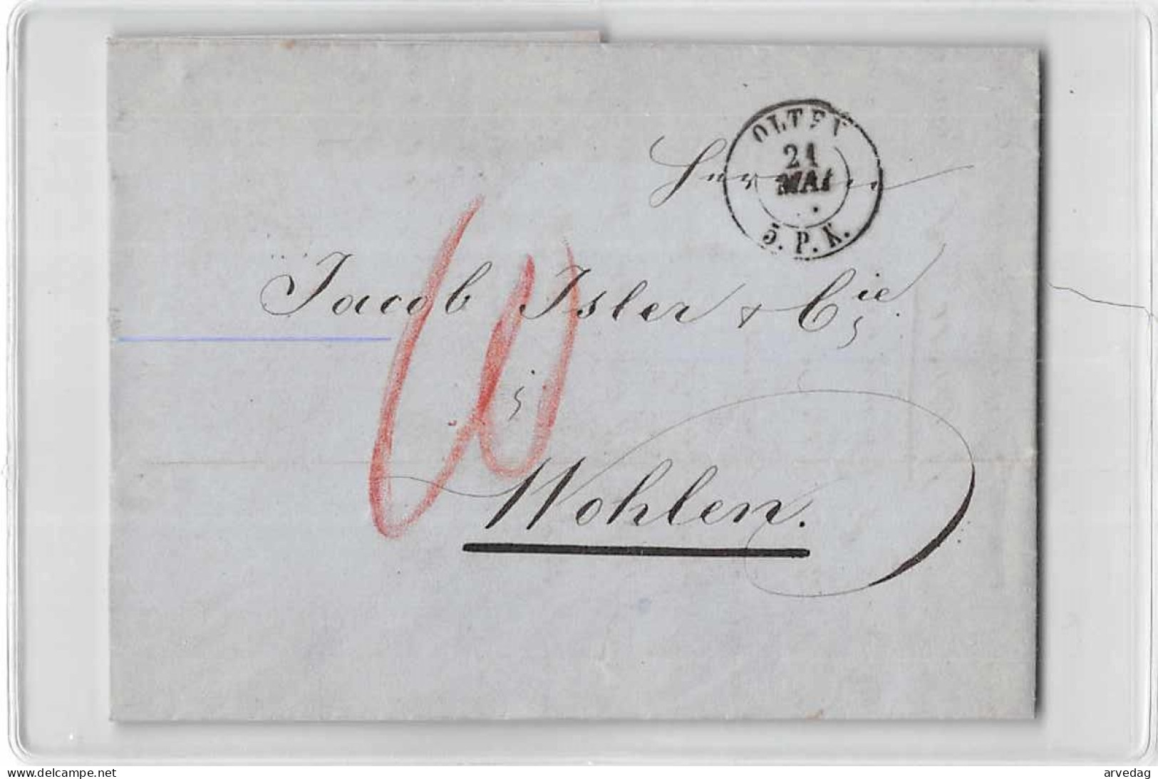 16723 JOSEPH VON ARX LITHOGRAPH - OLTEN TO WOHLEN - 1859 - Storia Postale