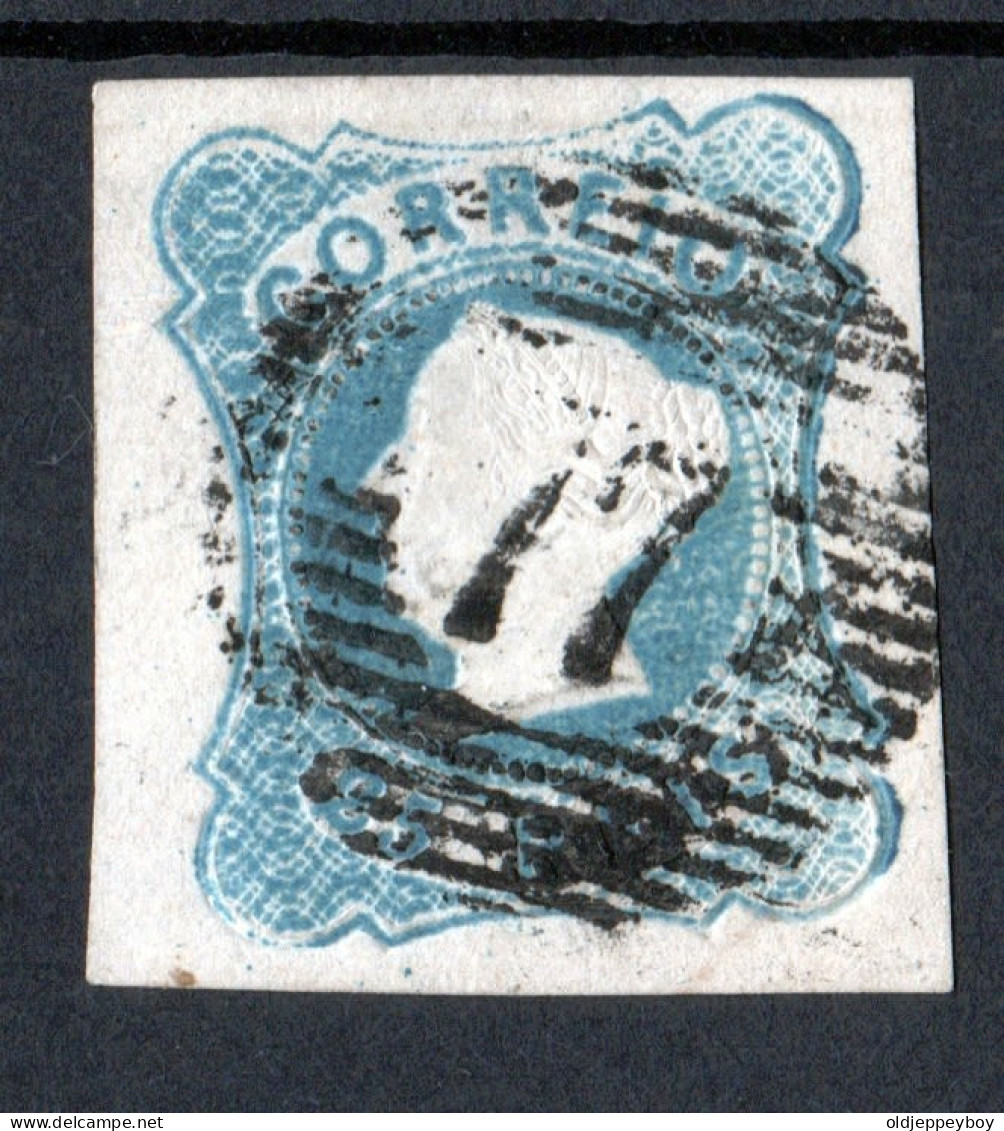 Portugal 1853 D. Maria II 25 Réis Azul Celeste Usado, Mundifil N-2b, Margens Largas Catalogue Value 120€ - Usado