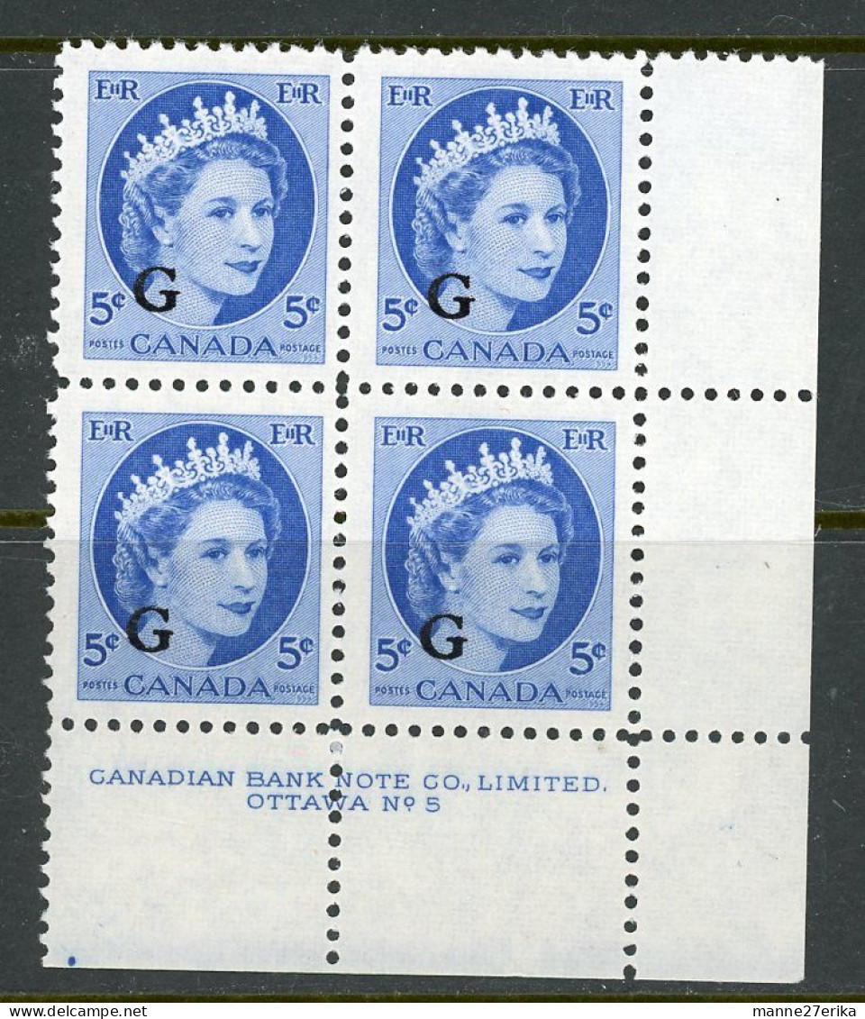 -Canada-1955- "Queen Elisabeth II"  MNH **  Overprinted 'G' - Surchargés