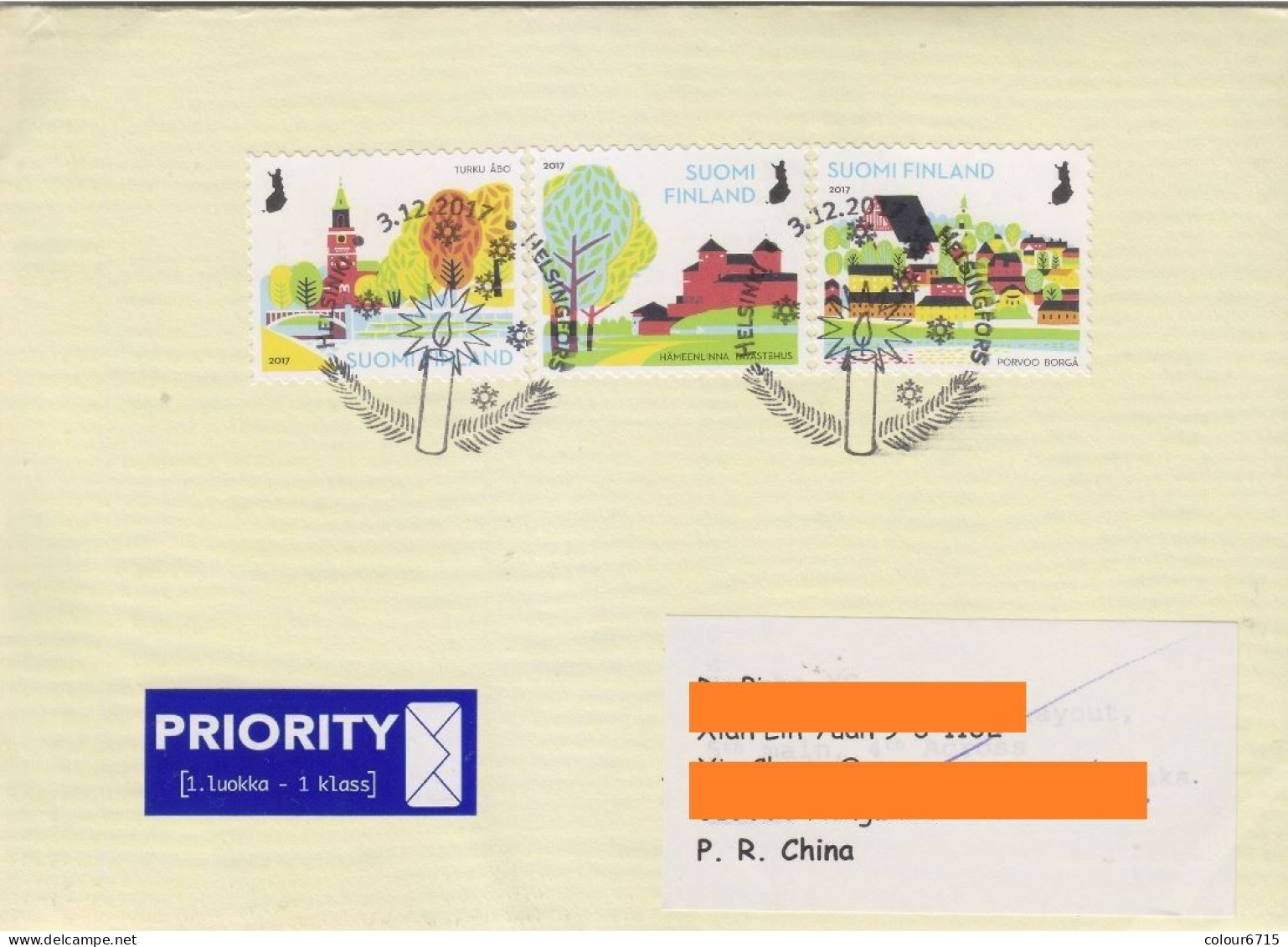 Finland Air Mail Cover To China — 2017 City Parks Stamps 3v - Lettres & Documents