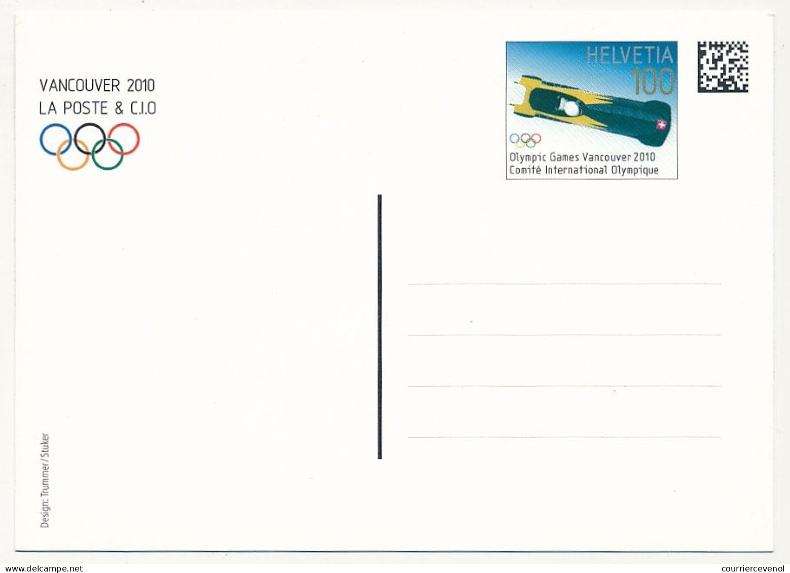 SUISSE - 2 Entiers Postaux (CPs) - Vancouver 2010 La Poste Et Le C.I.O. (Bobsleigh) - 1 CP Neuve, 1 1er Jour Lausanne - Stamped Stationery