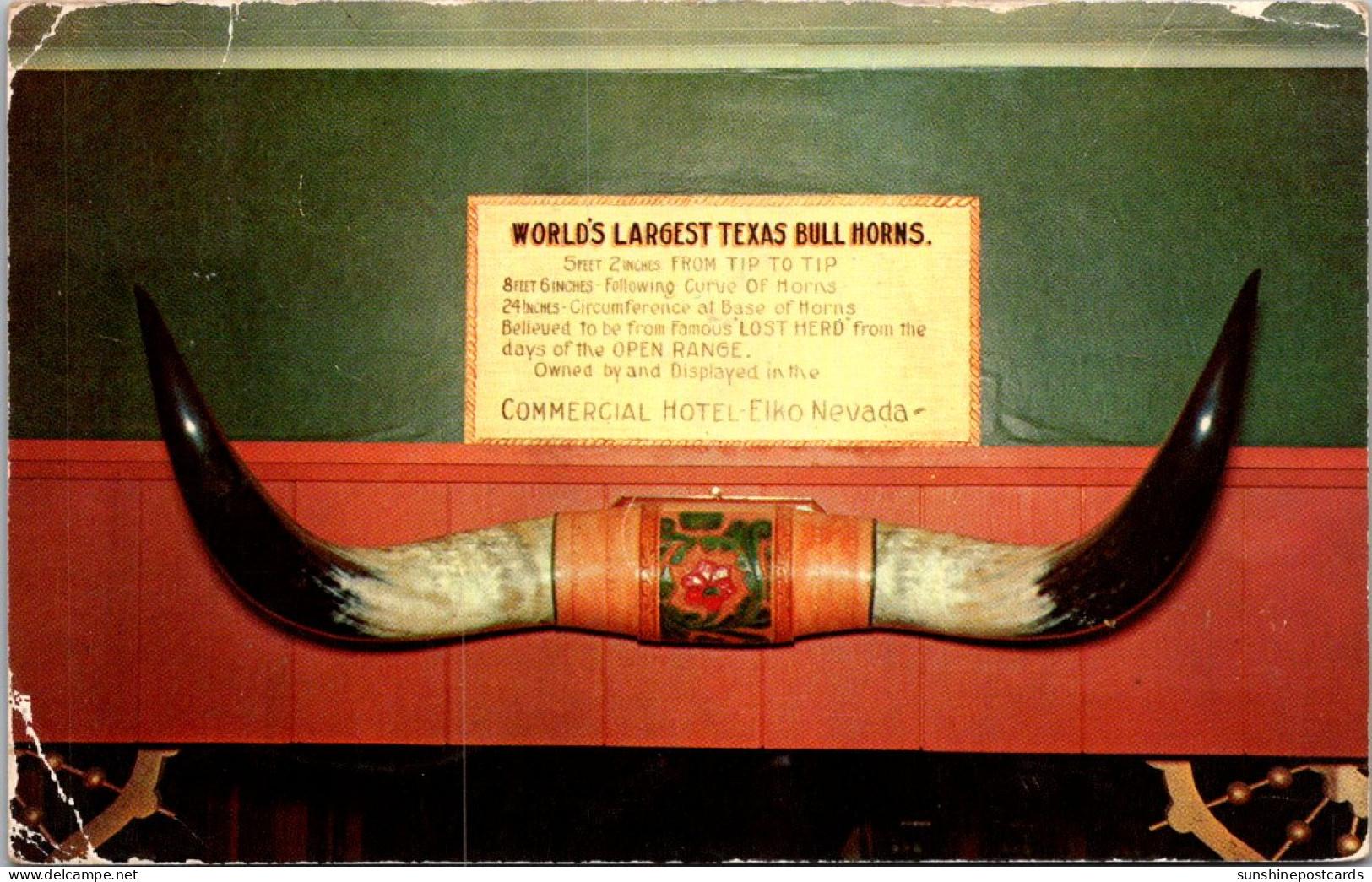 World's Largest Texas Bull Horns Commercial Hotel Elko Nevada 1961 - Taureaux