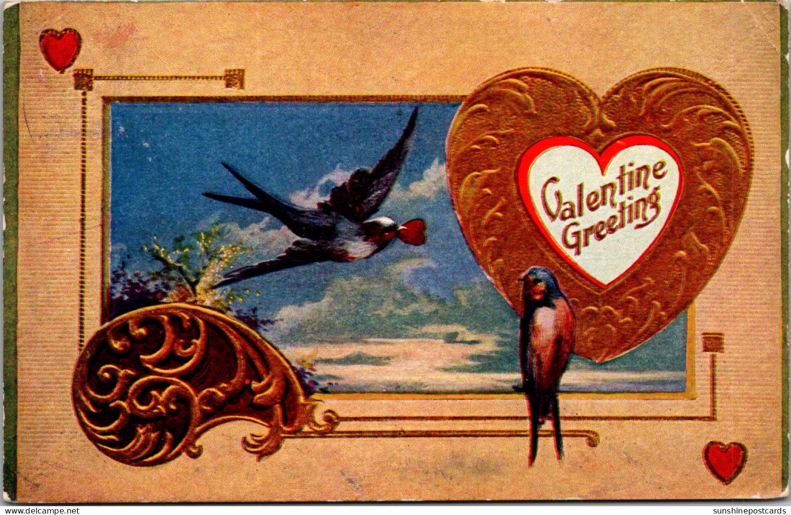 Valentine Greeting With Heart And Birds 1909 - Saint-Valentin