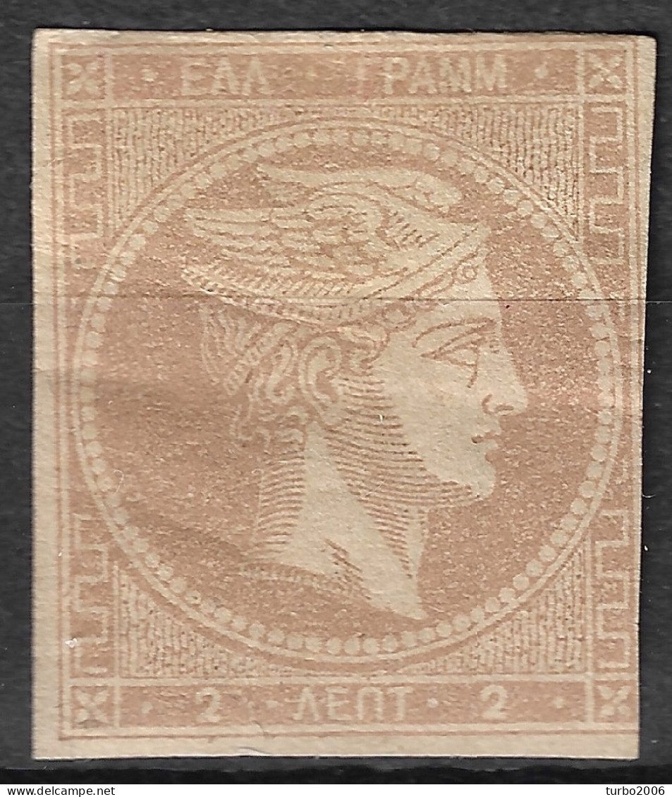 GREECE 1880-86 Large Hermes Head Athens Issue On Cream Paper 2 L Grey Bistre MH Vl. 68  / H 54 A (partial Gum) - Ungebraucht