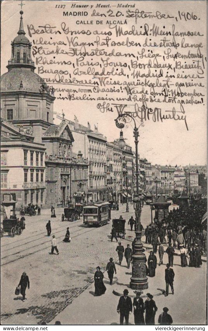 ! 1906 Alte Ansichtskarte Aus Spanien, Spain, Madrid, Calle De Alcala, Tram, Straßenbahn, Edit. Hauser Y Menet Nr. 1127 - Madrid