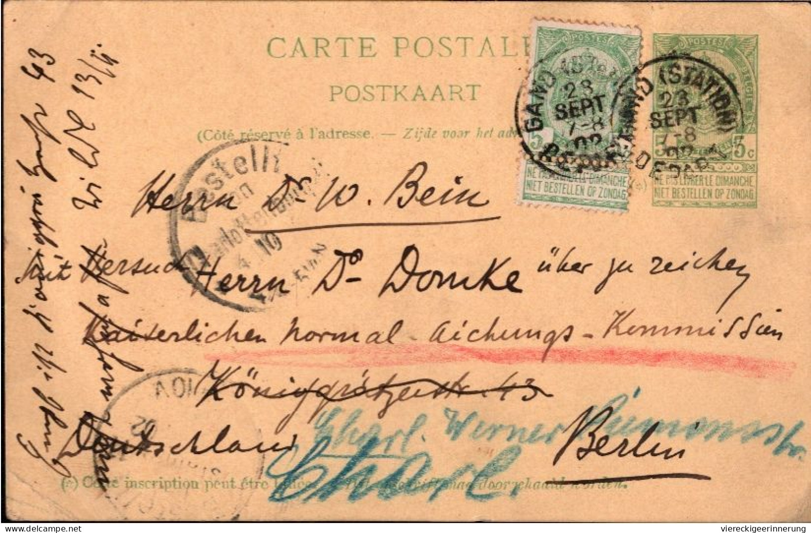 ! 1902 Ganzsache Belgien, Gand, N. Berlin - Tarjetas 1871-1909