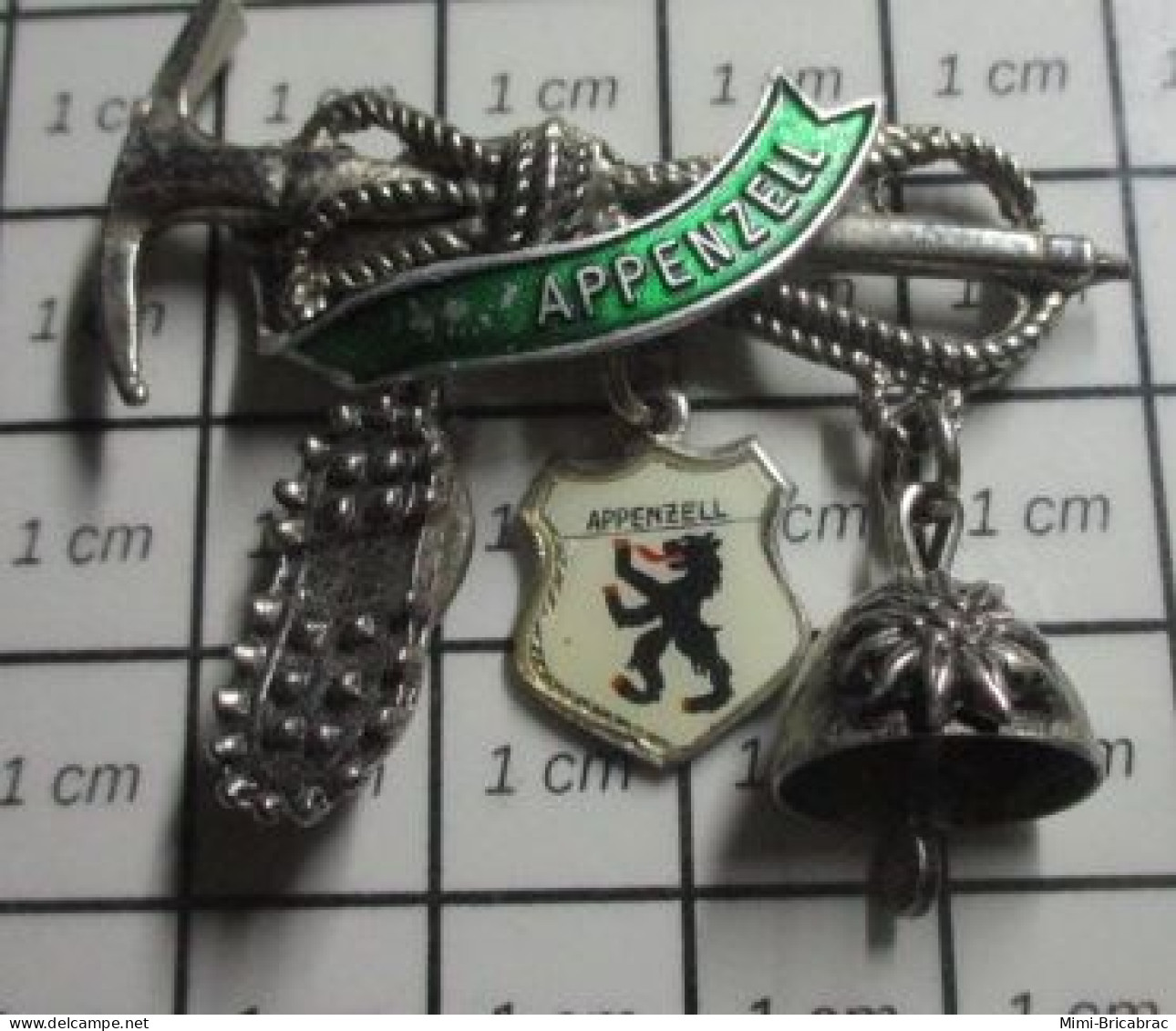 DIV23 Pin's Pins / Beau Et Rare / SPORTS / TRES GRAND PIN'S EN RELIEF MONTAGNE ALPINISME PIOLET CHAPEAU APPENZELL - Alpinismo, Arrampicata