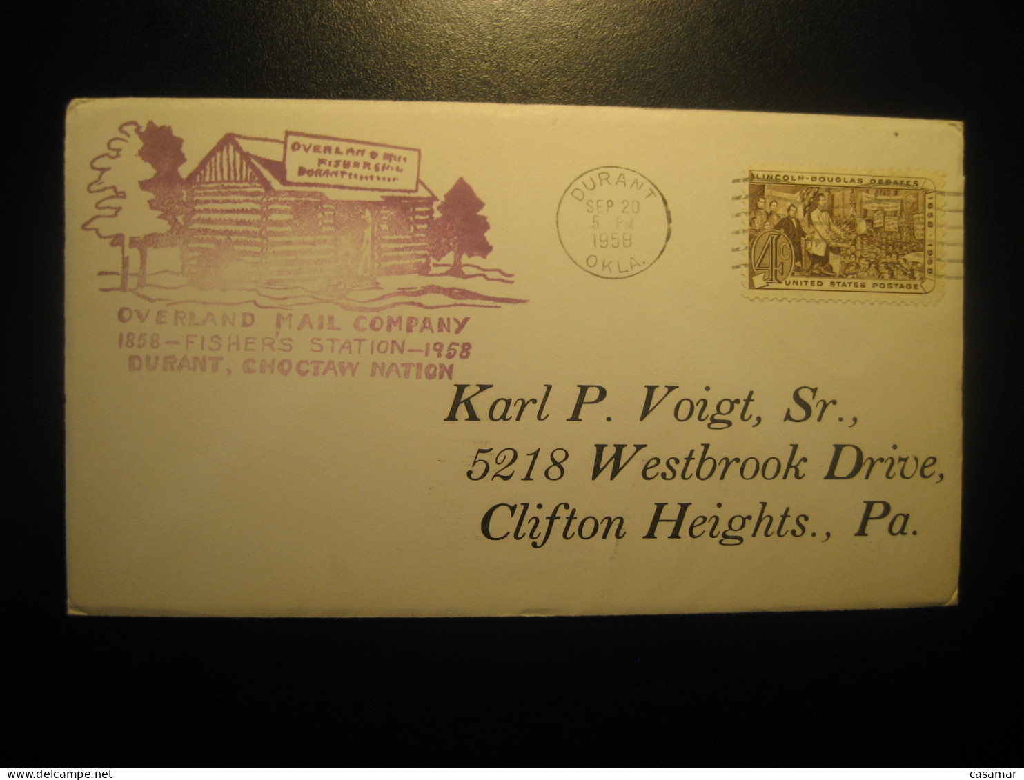 DURANT CHOCTAW 20 Sep 1958 Centennial Butterfield Overland Mail Company Caravan Trail Stage Coach Stagecoach Bus Autobus - Diligences