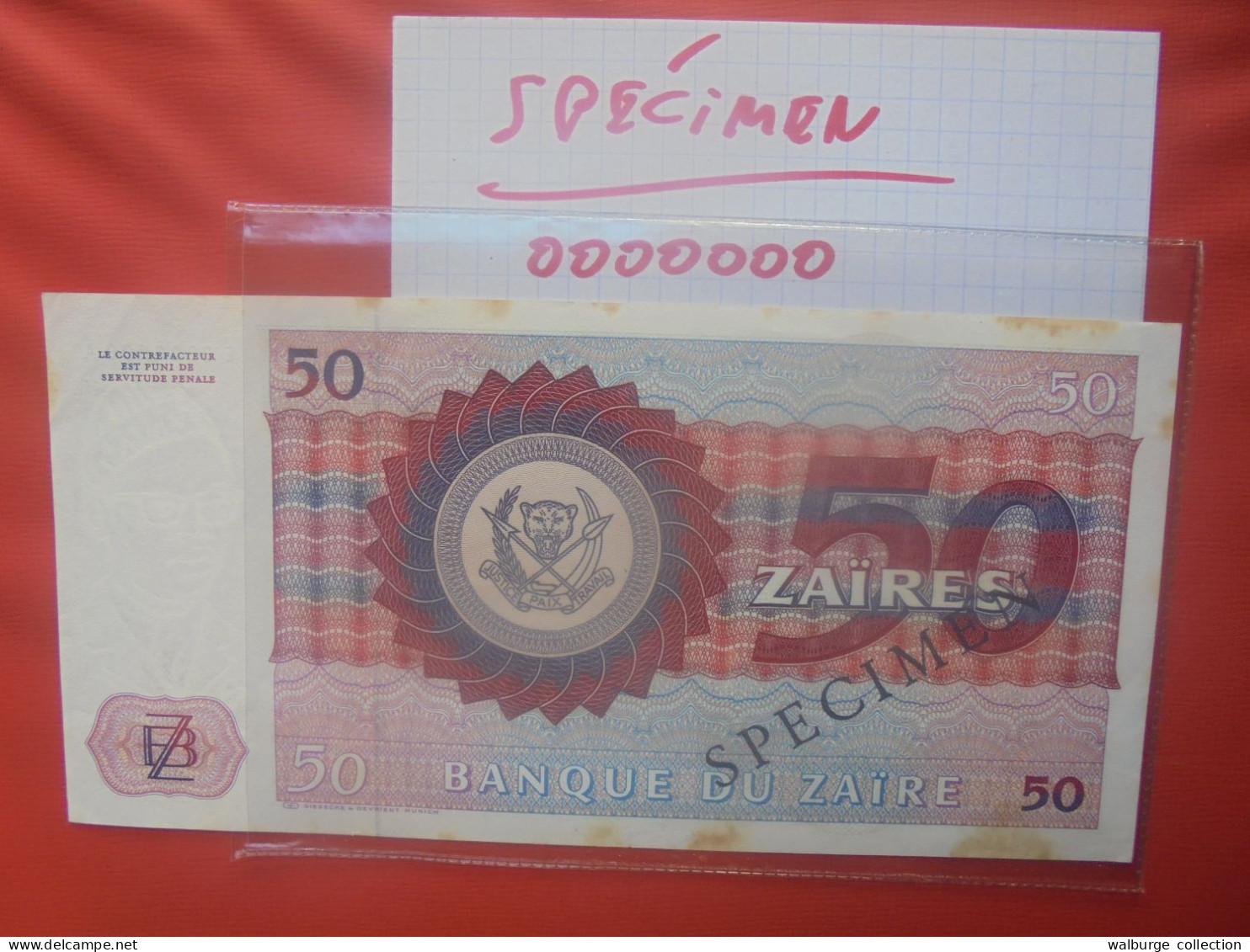 +++SPECIMEN+++ZAIRE 50 ZAIRES 1980 COTE:100$ Circuler (B.29) - Zaïre