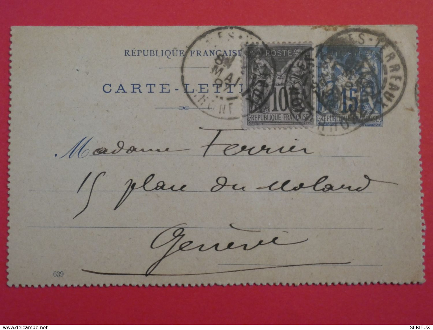 BQ10  FRANCE BELLE CARTE ENTIER  SAGE  1897 LYON  A GENEVE SUISSE    + AFFRANCH. INTERESSANT+++ - Autres & Non Classés