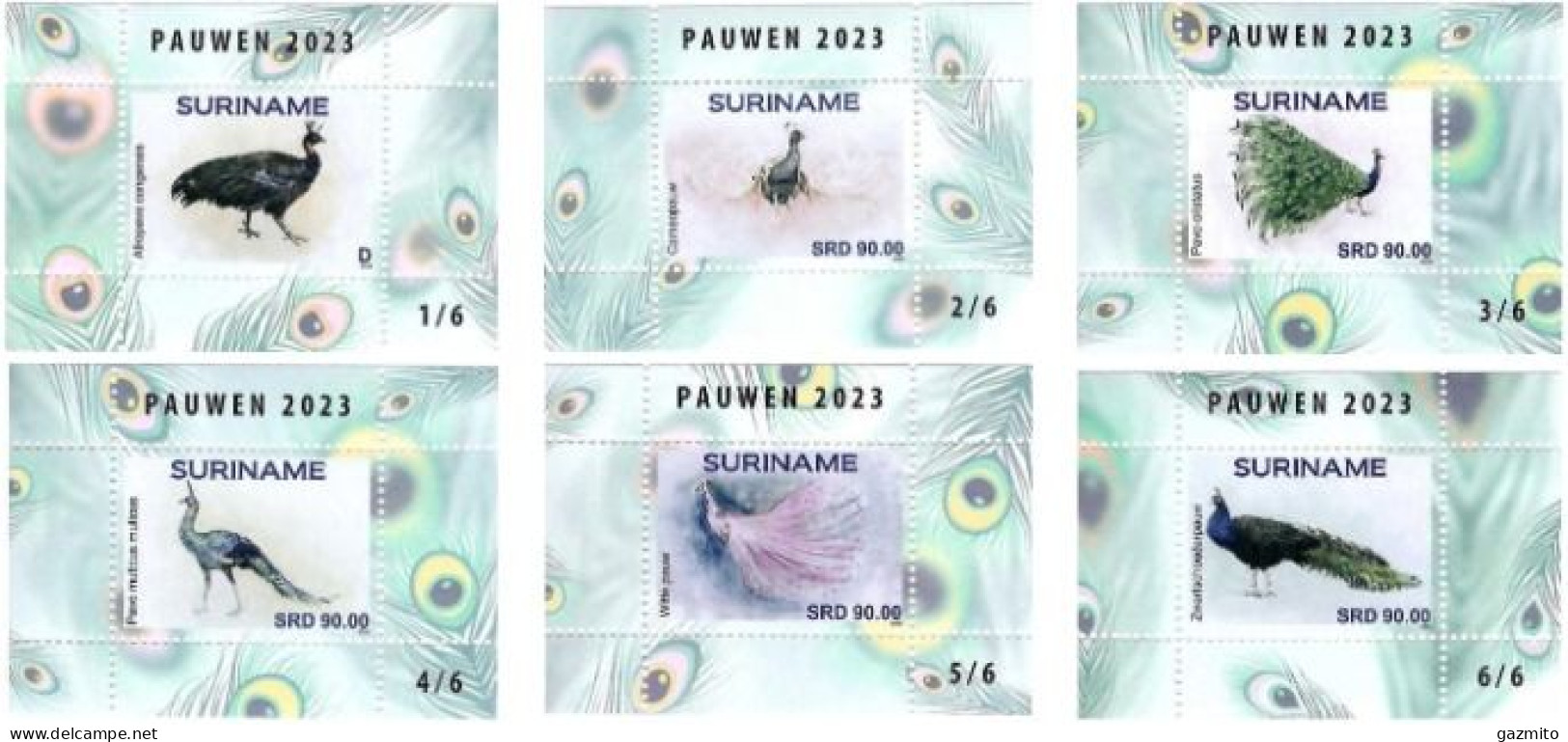 Suriname 2023, Peacock, 6Blocks - Paons