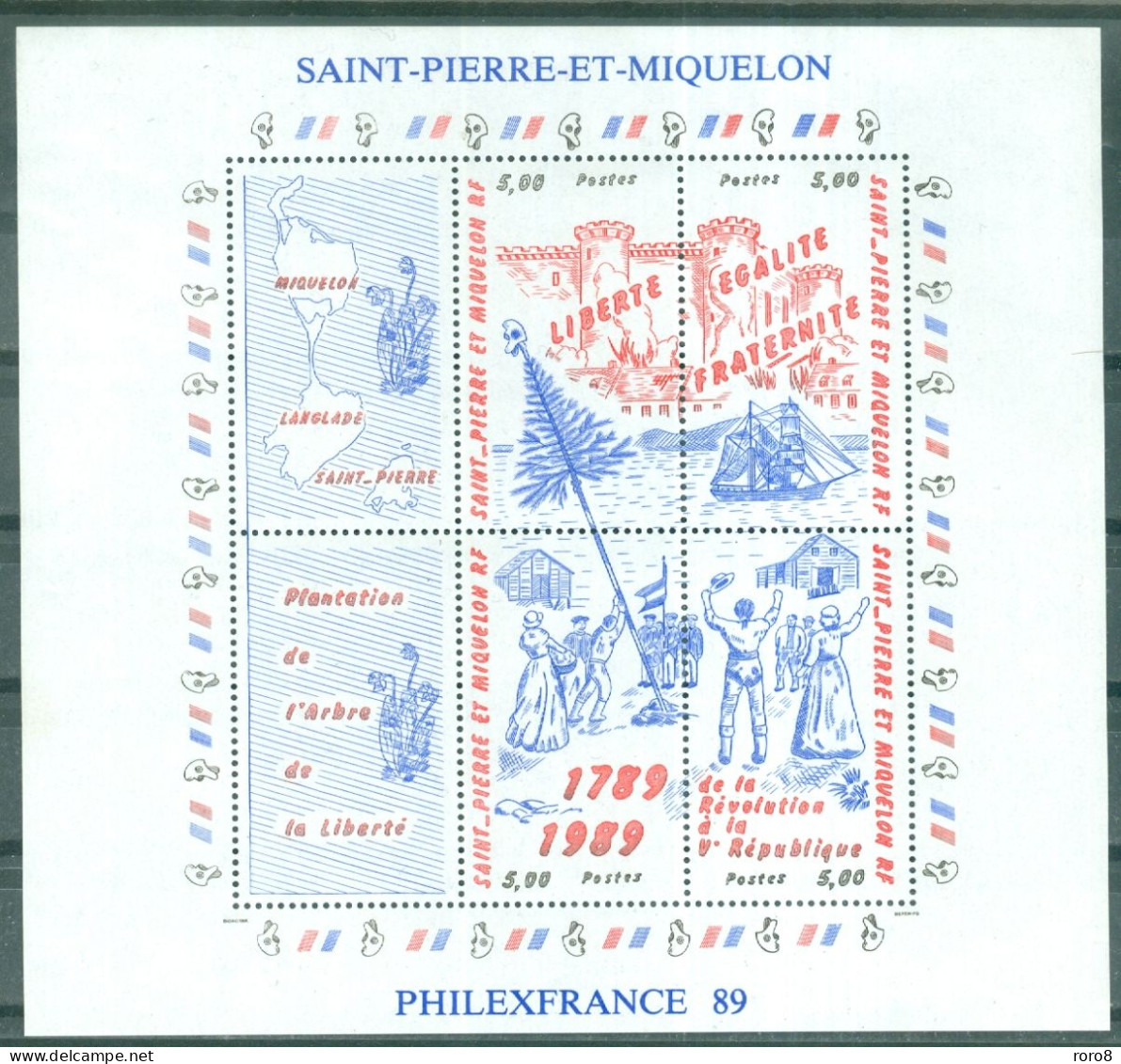 ST-PIERRE-ET-MIQUELON - BF N°3** MNH LUXE SCAN DU VERSO. Bicentenaire De La Révolution Française."Philexfrance'89". - Hojas Y Bloques