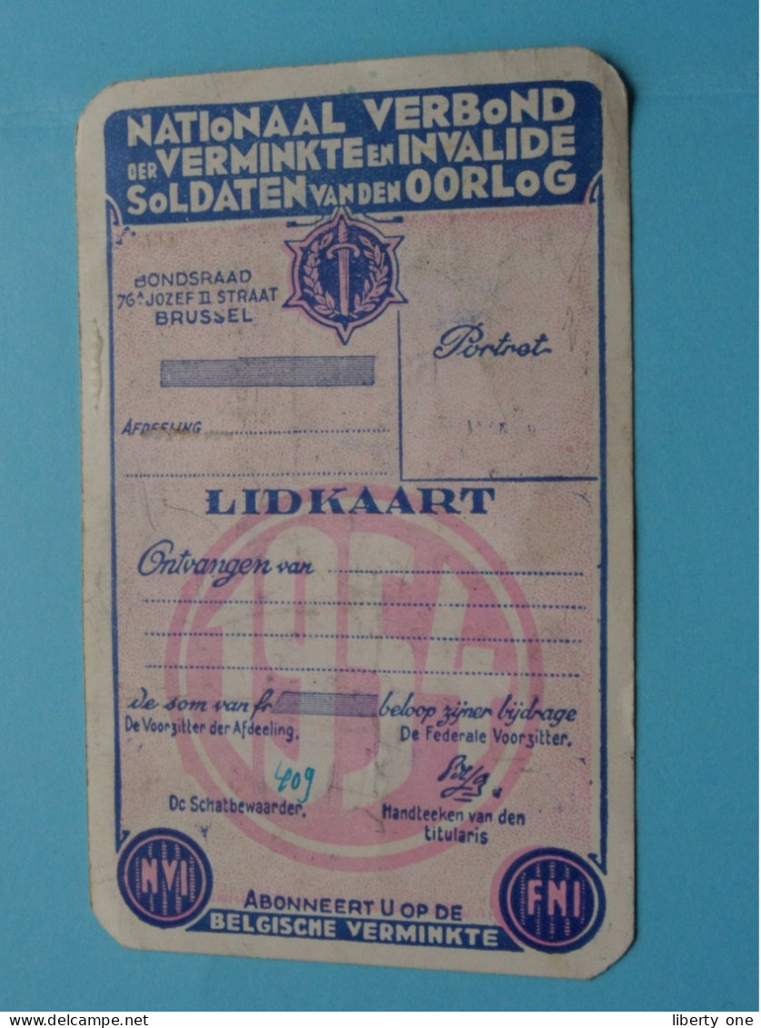 Carte De MEMBRE Fed. Nat. Des Militaires MUTILES & INVALIDES De La GUERRE ( VOIR Scans ) Sect Namur 1954 ! - Documenti