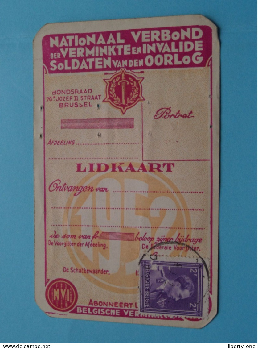 Carte De MEMBRE Fed. Nat. Des Militaires MUTILES & INVALIDES De La GUERRE ( VOIR Scans ) Sect Namur 1952 ! - Dokumente