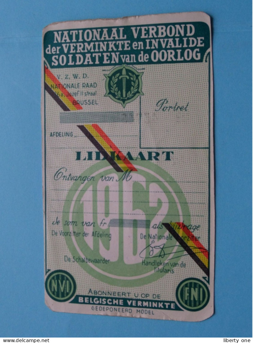 Carte De MEMBRE Fed. Nat. Des Militaires MUTILES & INVALIDES De La GUERRE ( VOIR Scans ) Sect Namur 1962 ! - Documents