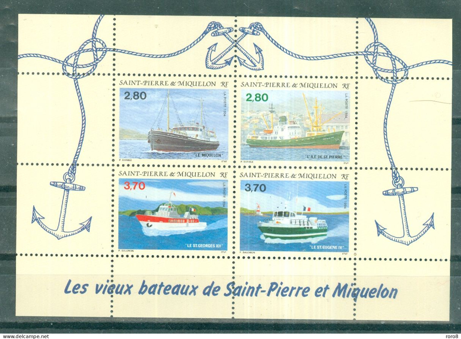 ST-PIERRE-ET-MIQUELON - BF N°4** MNH LUXE SCAN DU VERSO. Vieux Bateaux De Saint-Pierre Et Miquelon. - Blocks & Kleinbögen