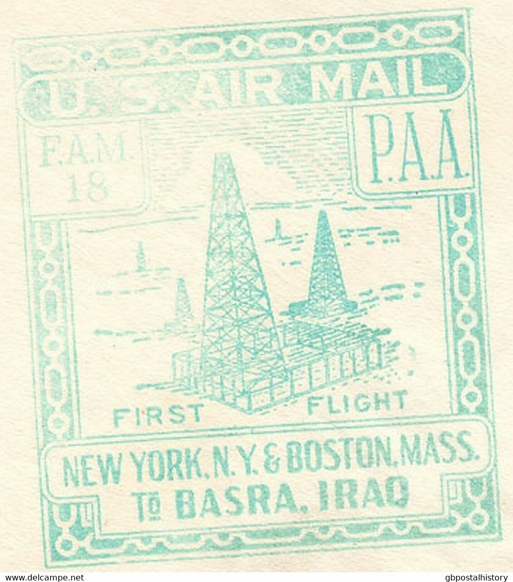 USA 1949 Selt. Erstflug FAM 18 M Pan American Airways "NEW YORK - BASRAH, Irak" - 2c. 1941-1960 Cartas & Documentos