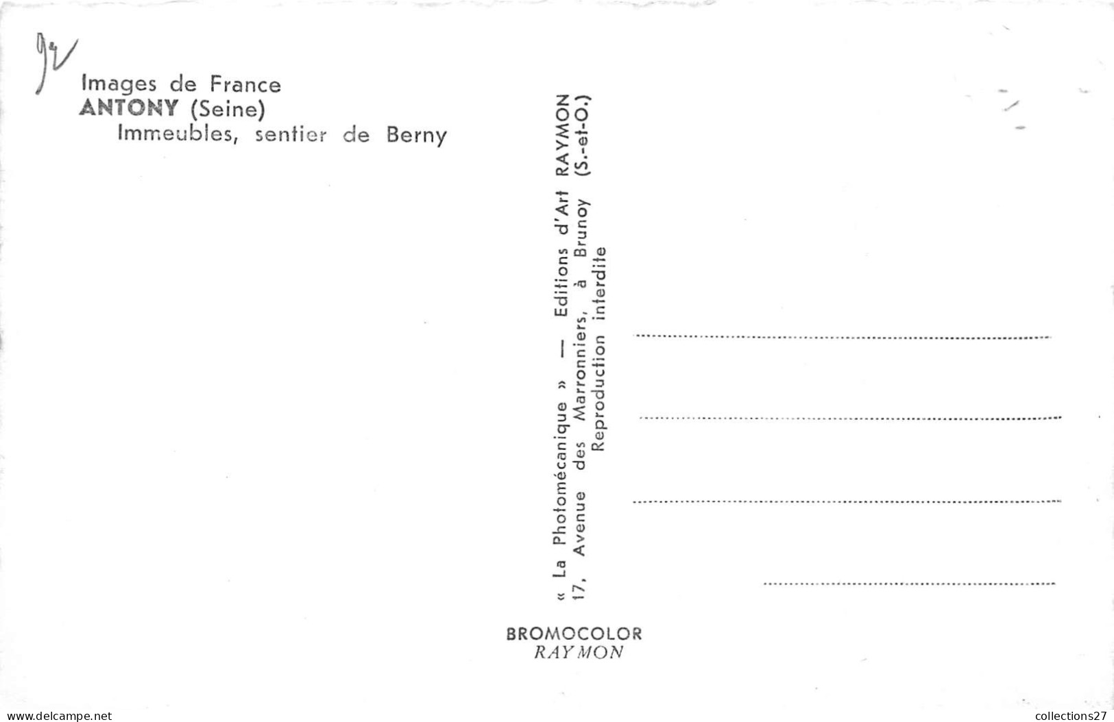92-ANTONY- IMMEUBLES , SENTIER DE BERNY - Antony