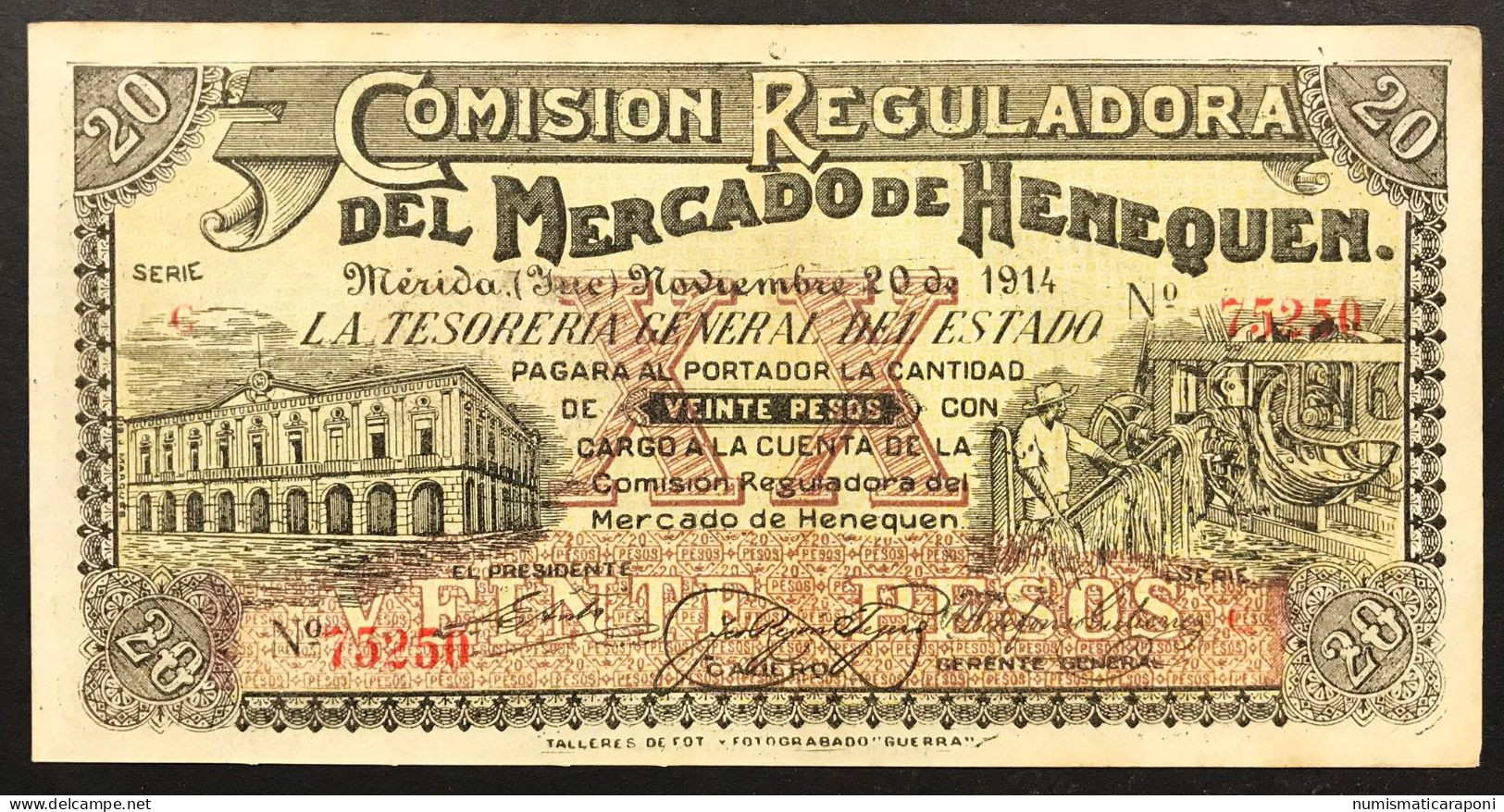 Messico MEJICO MEXICO Comision Reguladora  20 PESOS 1914 Del Mercado De Heneduen PS#1125  LOTTO 3165 - Mexique