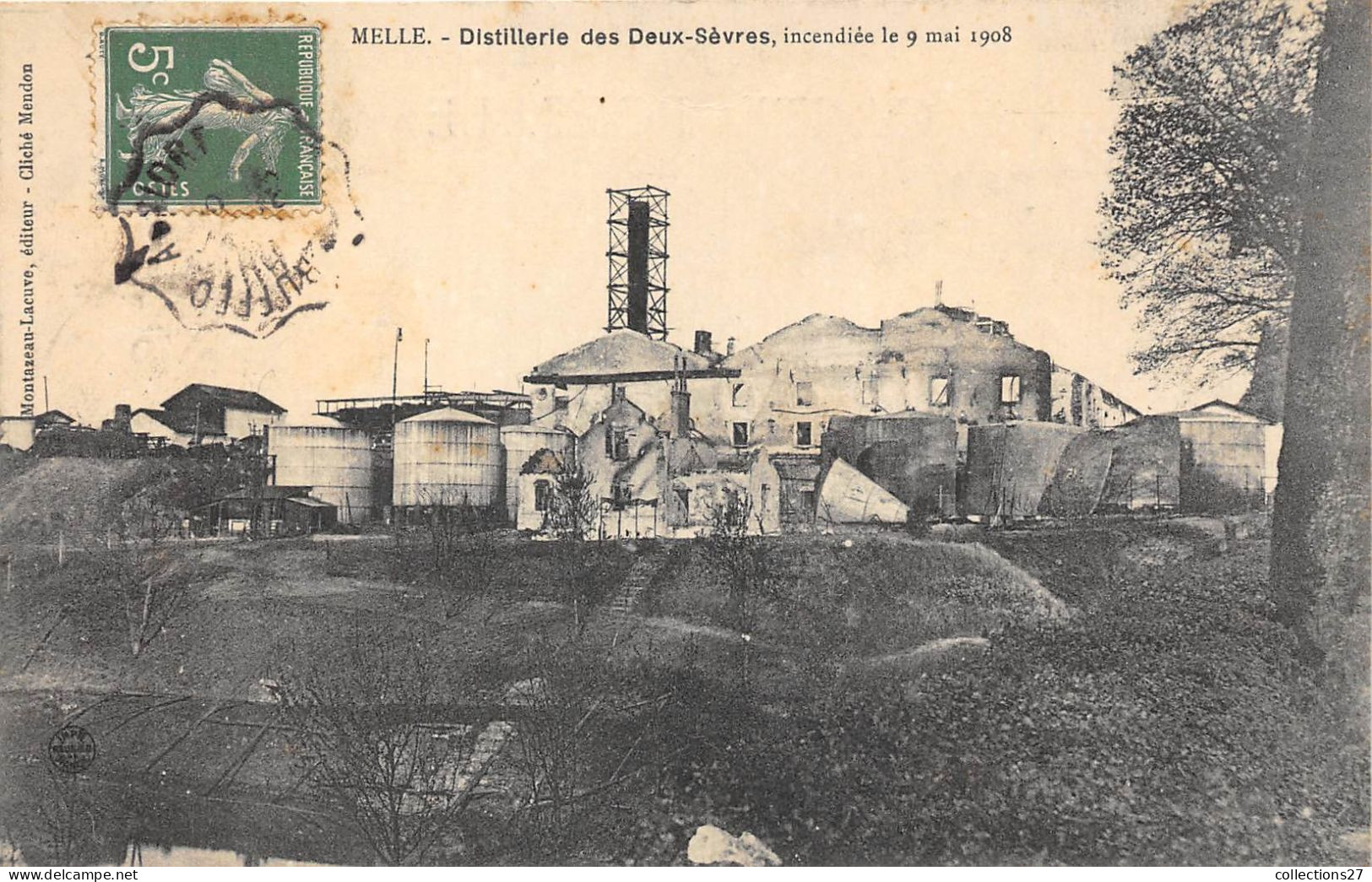79-MELLE-DISTILLERIE DES DEUX SEVRES- INCENDIEE LE 9 MAI 1908 - Melle