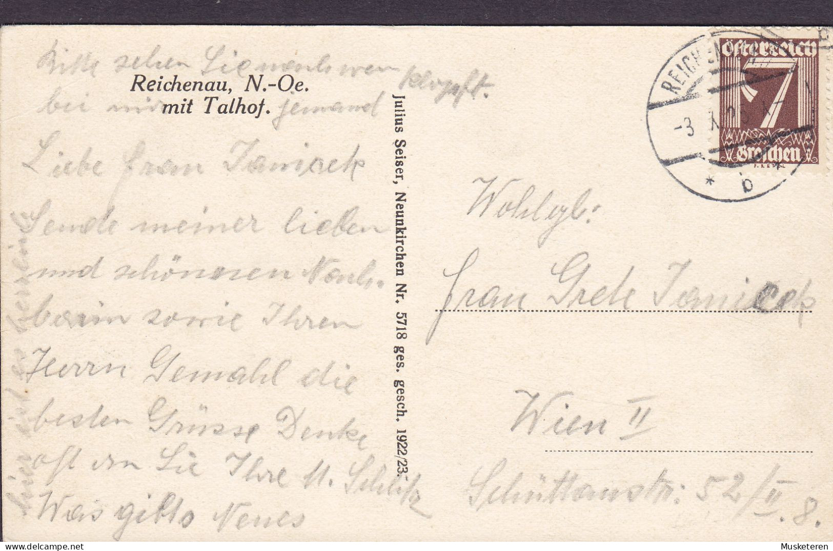 Austria PPC Reichenau (an Der Rax) Mit Talhof Verl. Julius Seiser, Neunkirchen REICHENAU 1925 WIEN (2 Scans) - Raxgebiet