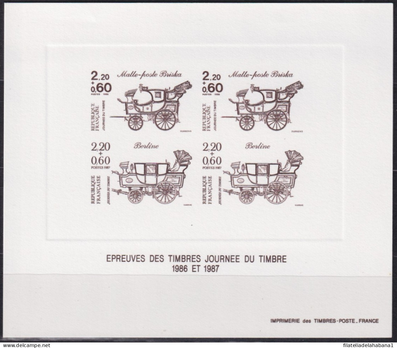 F-EX40195 FRANCE MNH 1986-87 DELUXE PROOF SHEET CARRIAGES CARRUAGES. - Diligences