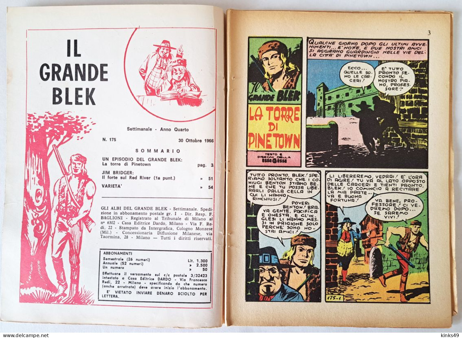M442> GLI ALBI DEL GRANDE BLEK = N° 175 Del 30 OTT. 1966 < La Torre Di Pinetown > - First Editions