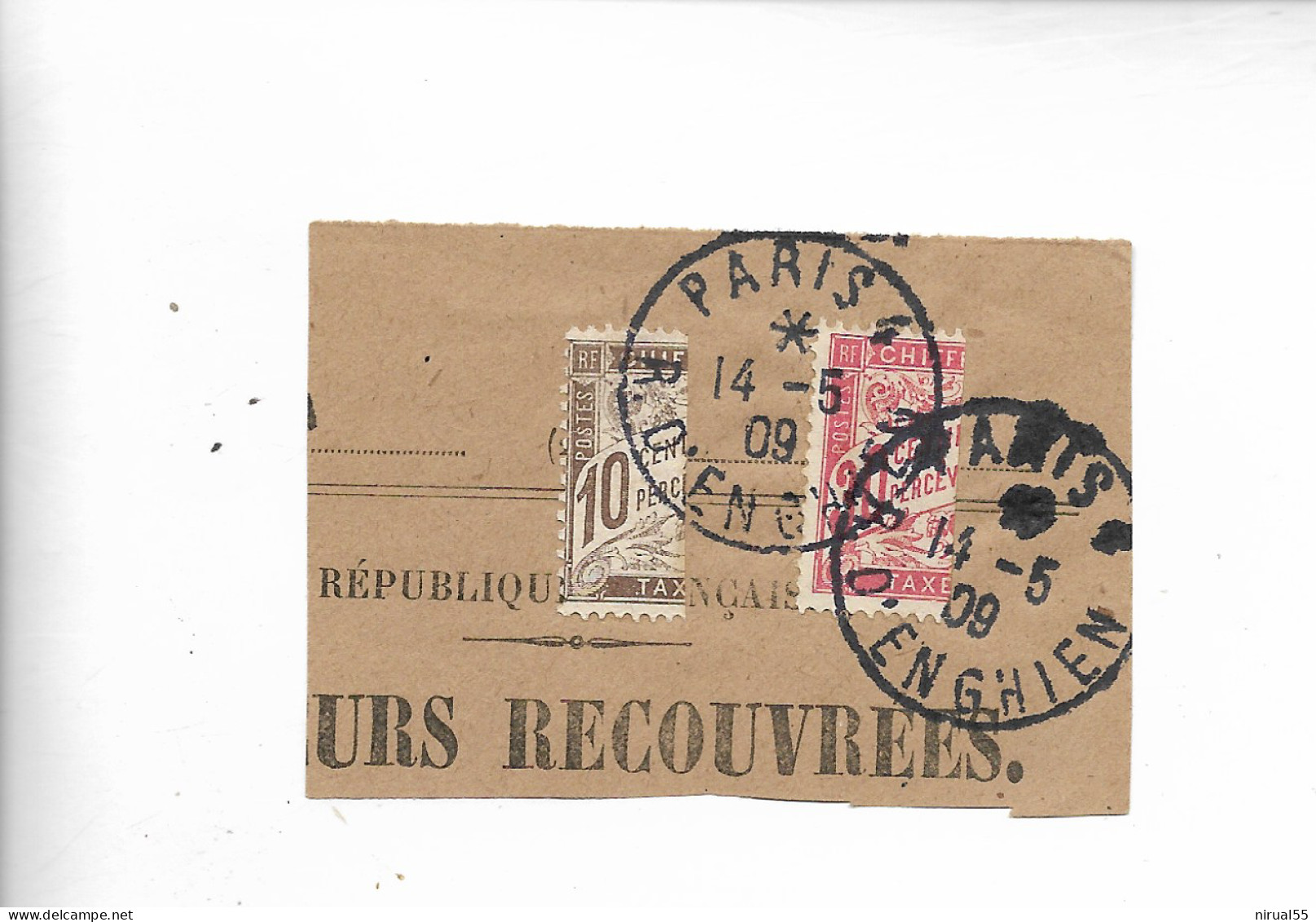 PARIS Timbre Taxe Sur Fragment TIMBRES COUPES Taxe N°29 + Taxe N° 33 1909    ...G - Cartas & Documentos