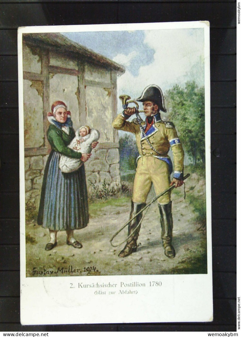 DR: AK "2. Kursächsische Postillion 1780 Bläst Zur Abfahrt" Aus Dresden 23.11.1911 Nach Schlunzig Mit 5 Pfg Knr: 85 I - Poste & Facteurs