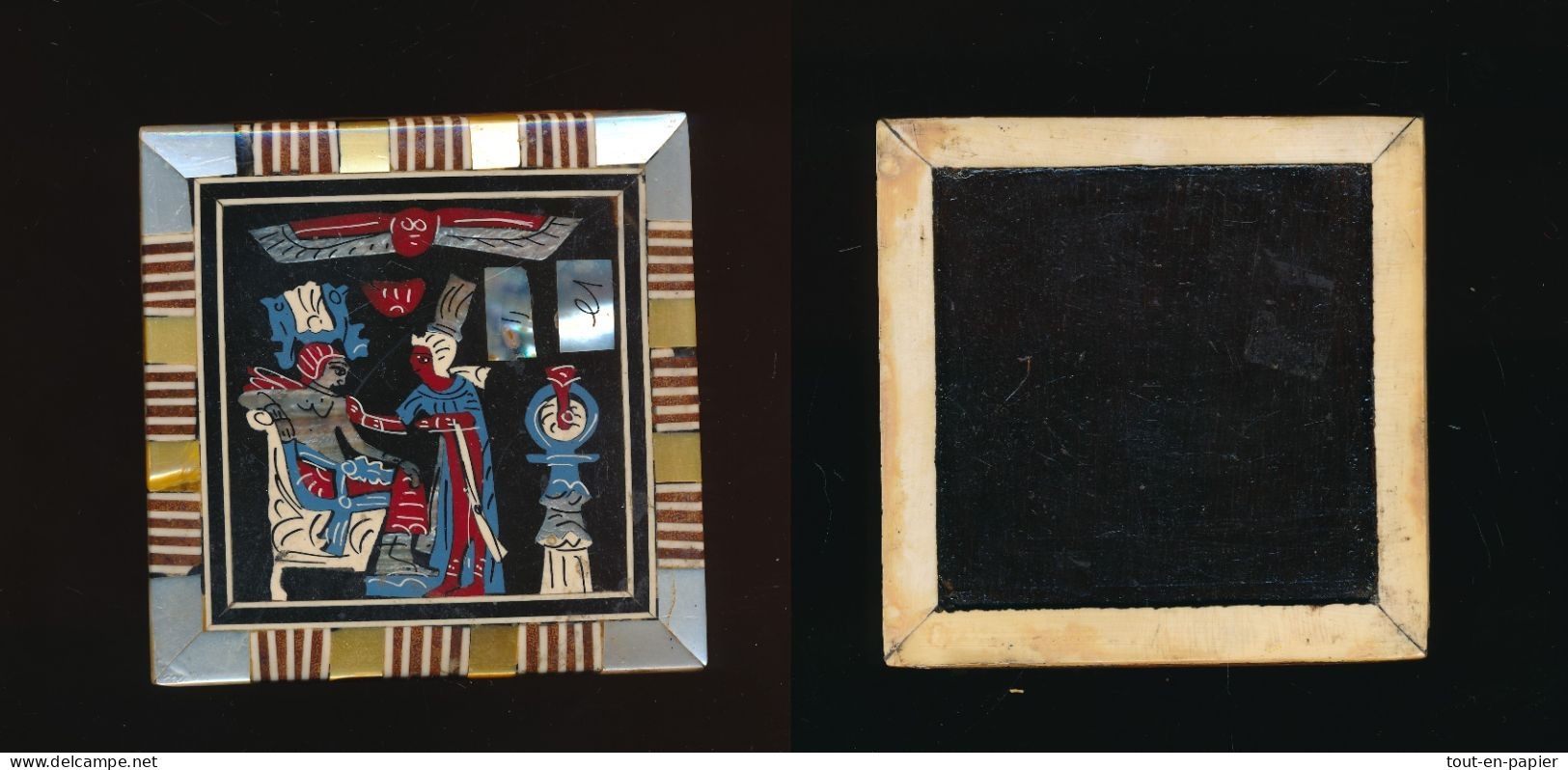 Ancienne Et Belle  Boite à Bijoux égyptienne Egypte Marquèterie Incrustée De Nacre , Bois - Dessins Hieroglyphes - Supplies And Equipment