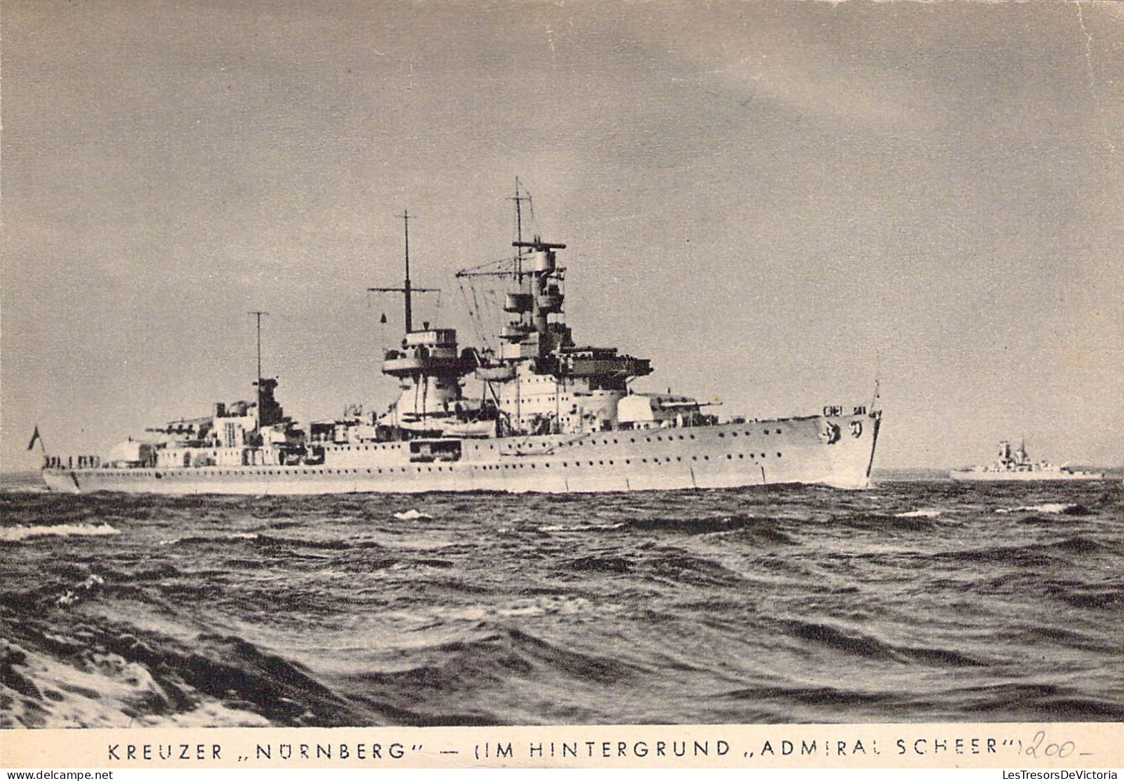 BATEAU - Guerre - Kreuzer Nurnberg - Im Hintergrund Admira Scheer - Carte Postale Animée - Guerra