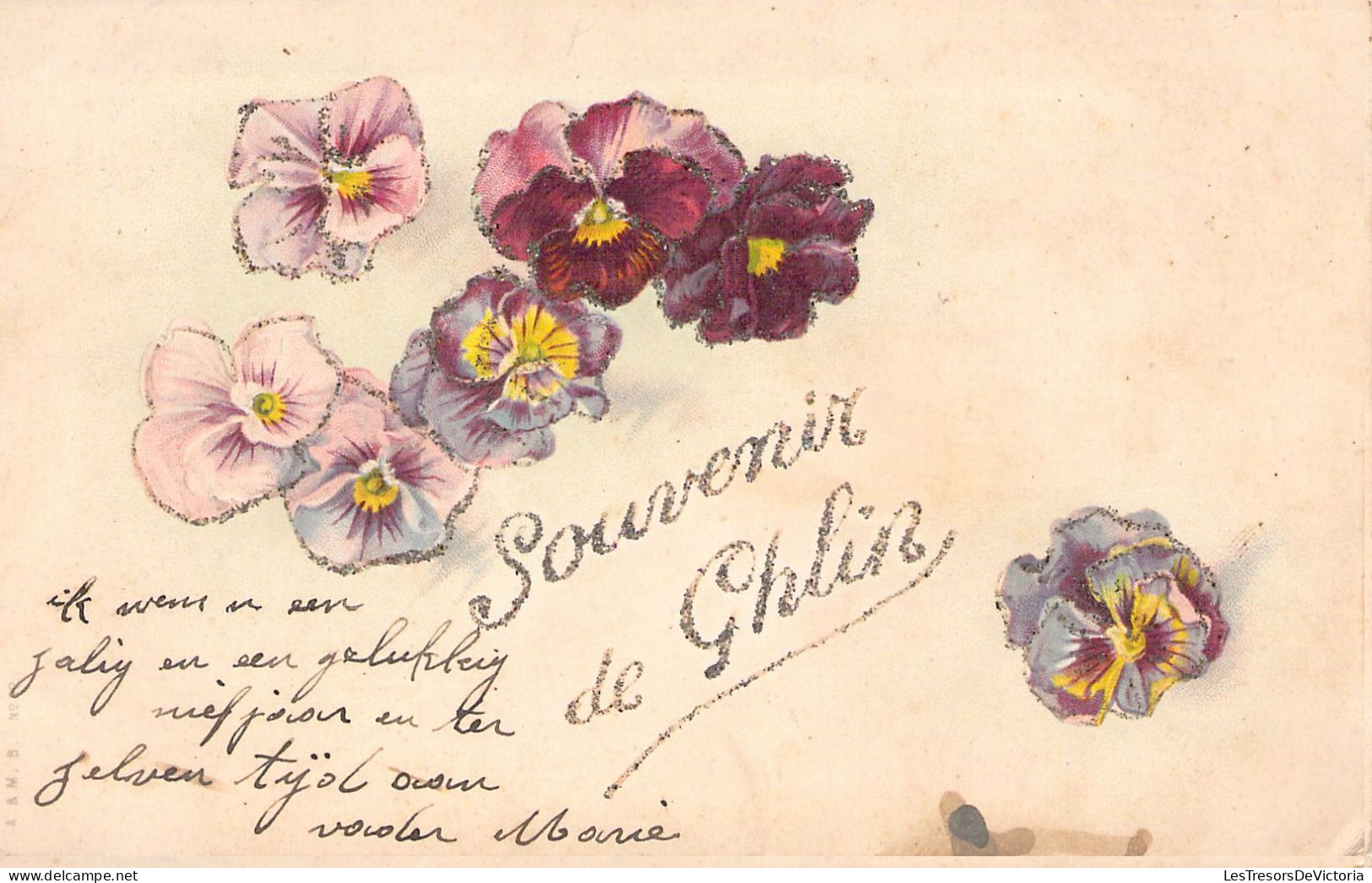 Souvenir De GHLIN - Pensées Fleurs - Carte Postale Animée - Saluti Da.../ Gruss Aus...