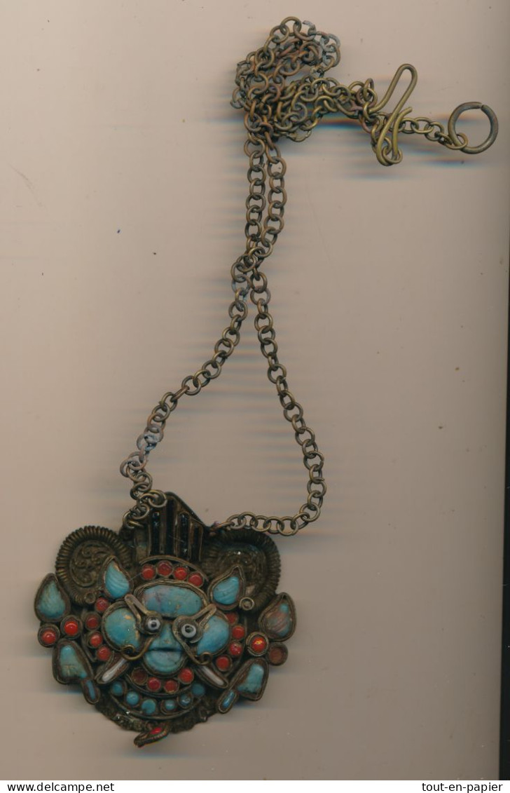Antique Tibetan Necklace Nepali Pendentif Ancien Népal Corail Turquoises Argent - Pendenti