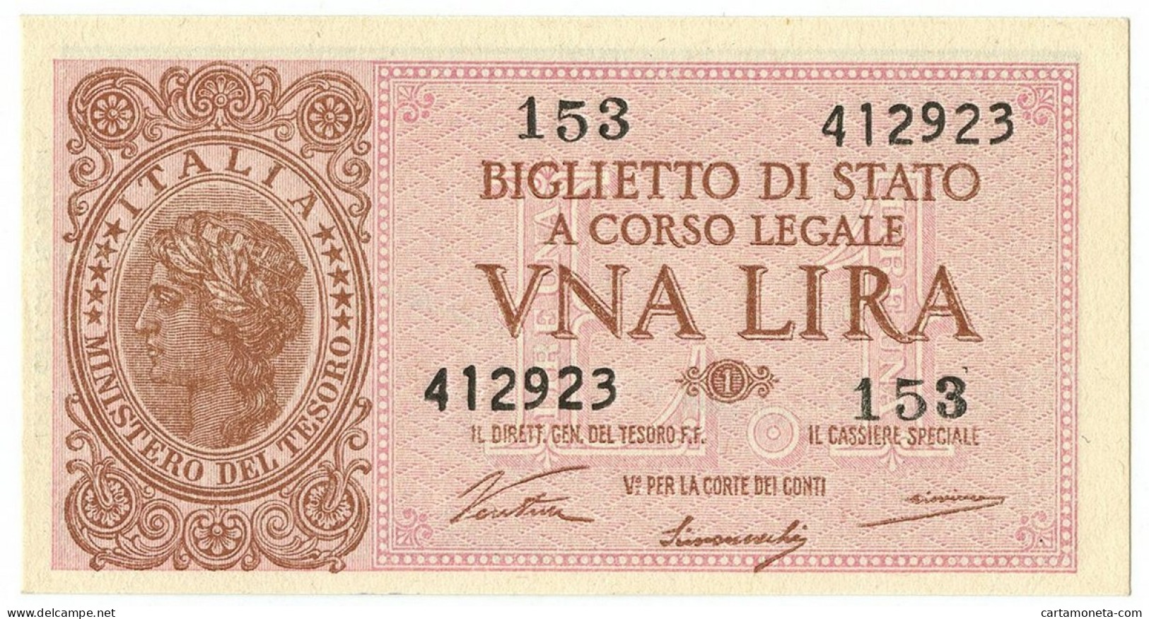 1 LIRA BIGLIETTO DI STATO LUOGOTENENZA UMBERTO VENTURA 23/11/1944 FDS - Regno D'Italia – Autres