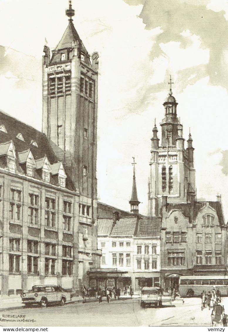 ROESELARE : Stadhuis- En St.-Michielstoren (Akwarel) - 16 X 11 Cm - Roeselare