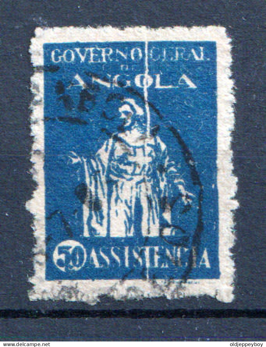 ERRO Angola ERROR 1929 Assistência Azul Variedade De Cliché  Com Risco De Alto A Baixo No Quadro Blue Variety Of Cliché - Oblitérés