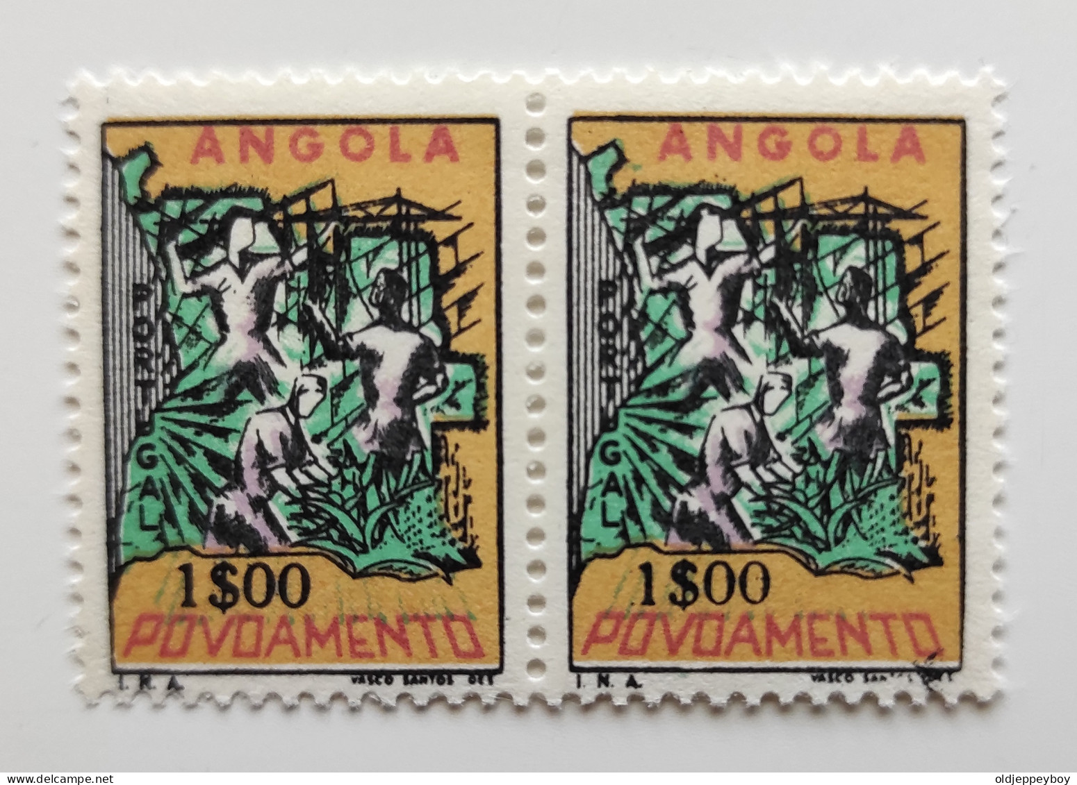 ERROR VARIETY Angola 1965 Assistência 1$00 Rapariga Decalque No Verso Erro Variedade Error MFA20b MNH** - Ungebraucht