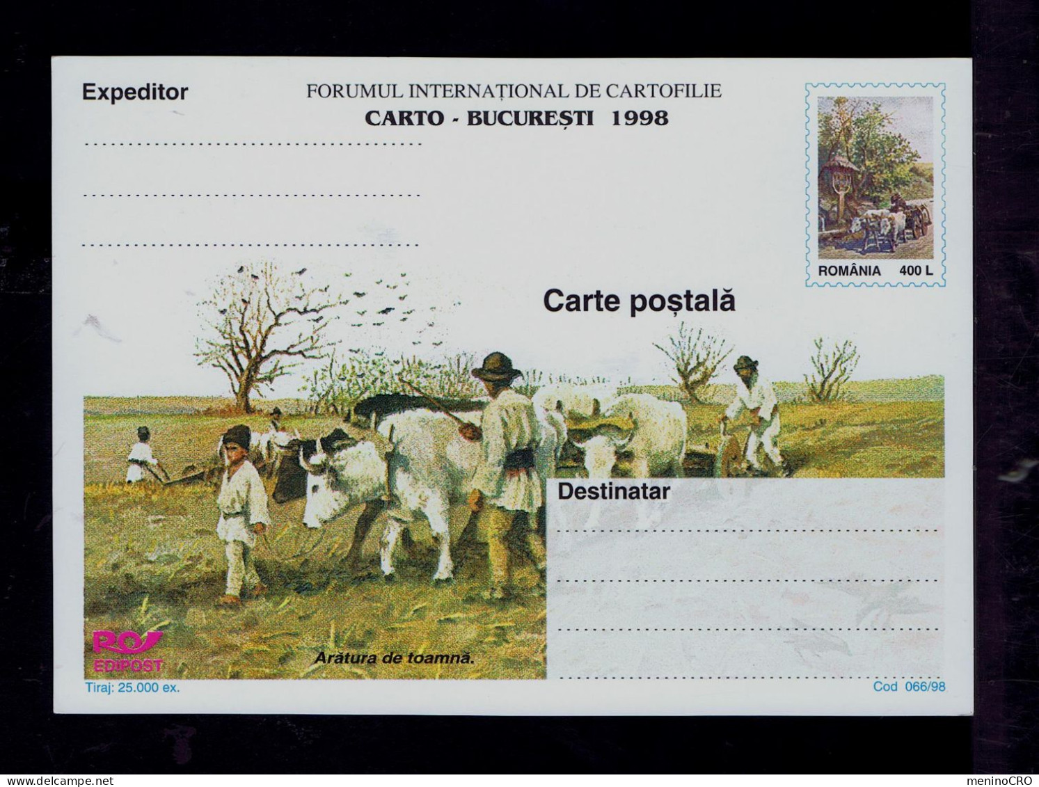 Gc7546 ROMANIA Rural Transports Agricole Works Agriculture Cows Animals Plowing Postal Stationery Mint - Agriculture