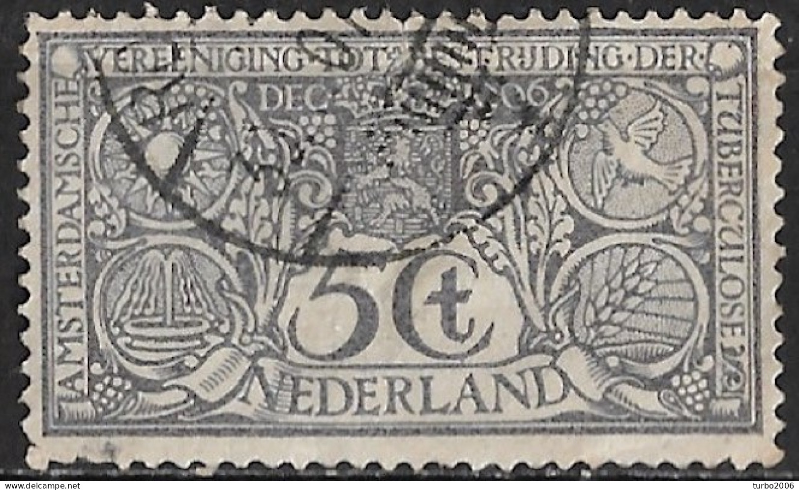 1906 Tuberculose Zegels 5 + 5 Cent Violetgrijs NVPH 86 Gestempeld (2e Keus) - Gebruikt