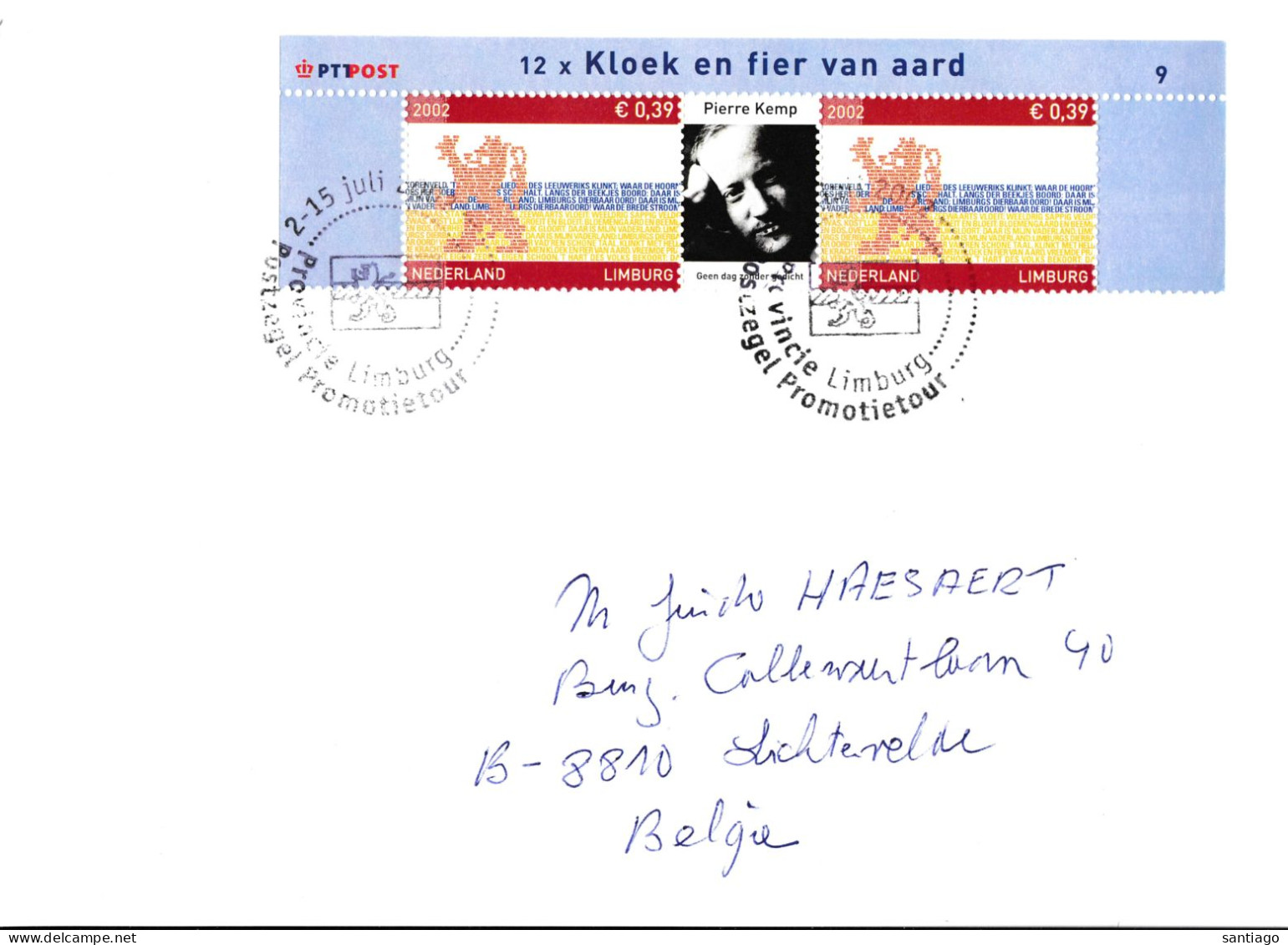 Gelopen Brief Met Postzegel Promotietour Limburg /  Nr 1958 In Paar Met Tussenluik ( Pierre Kemp ) - Briefe U. Dokumente