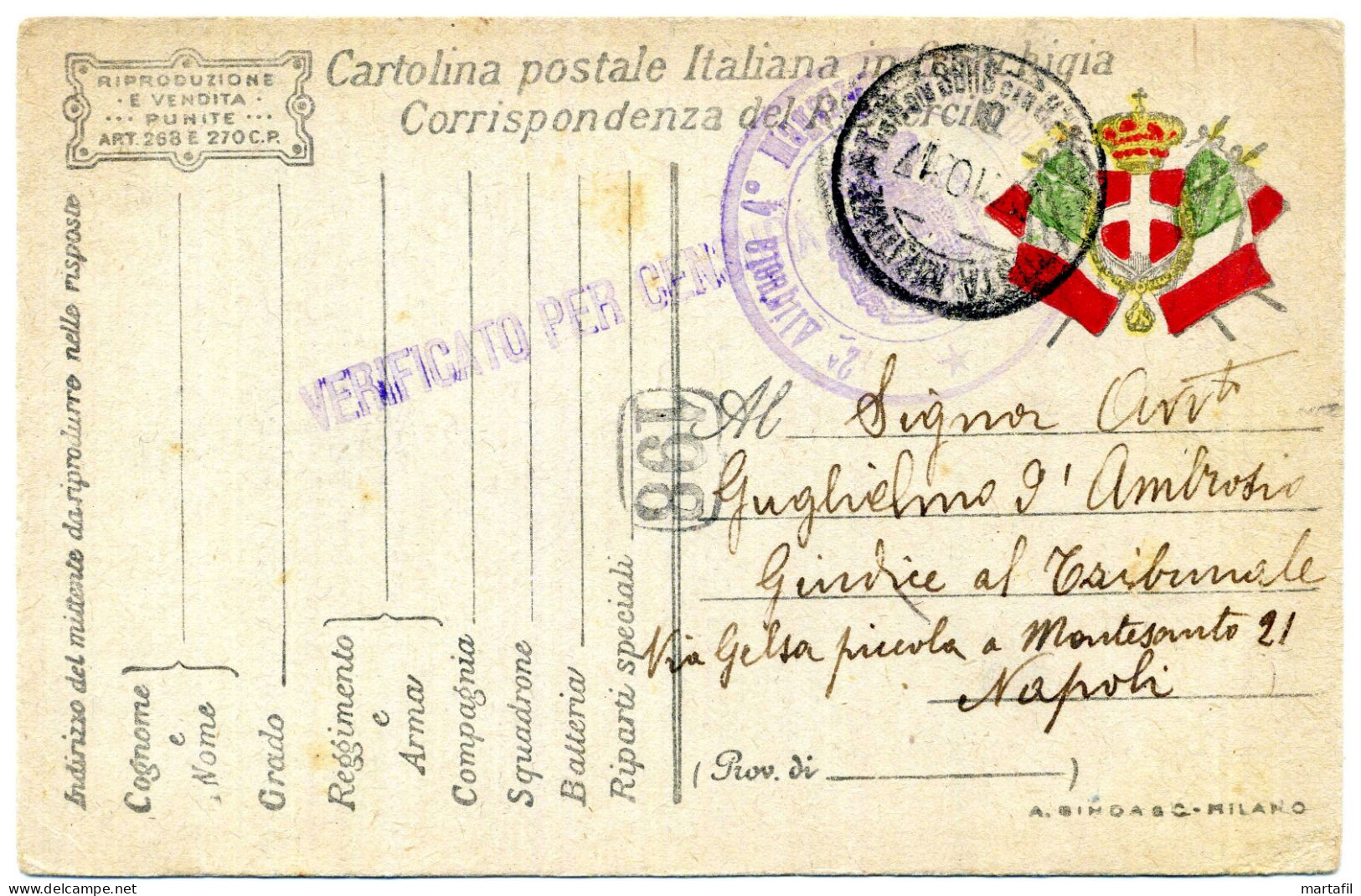 Franchigia, 1917 Posta Militare, Napoli - Franchigia