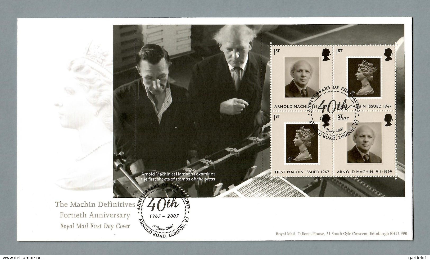 Großbritannien  2007  Mi.Nr. H-Blatt 301 , The Machin Definitives Fortieth Anniversary - Machin FDC 2 June 2007 - 2001-2010 Decimal Issues