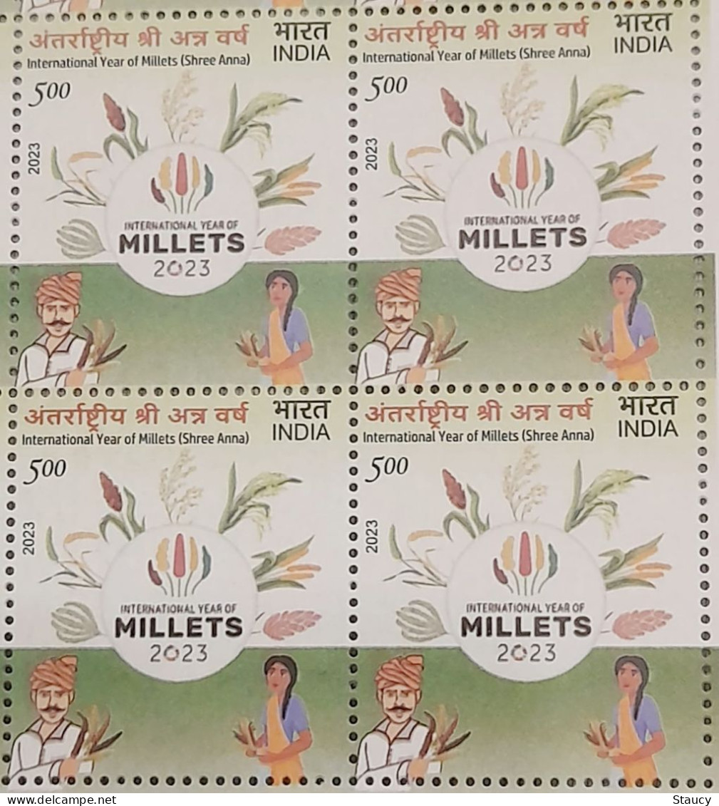 India 2023 Millets, Millet, Agriculture, Women, Cereals, Grass, Nutrition Health, Animal, Food Block Of 4 MNH Per Scan - Agriculture