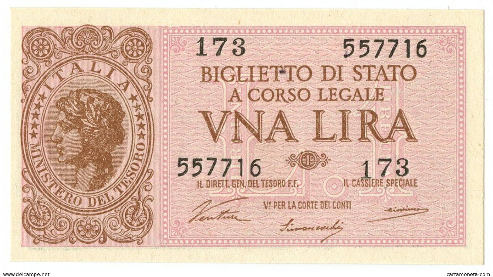 1 LIRA BIGLIETTO DI STATO LUOGOTENENZA UMBERTO VENTURA 23/11/1944 FDS - Andere