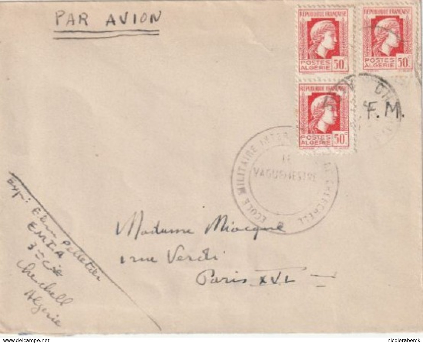 Marianne D'Alger émission Conjointe Algérie Lettre Mention F,N Du E.I.M.A. Collection BERCK. - 1944 Hahn Und Marianne D'Alger