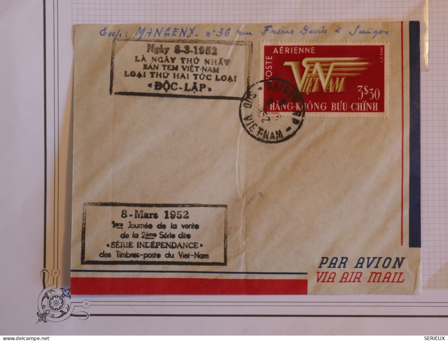 AZ22 INDOCHINE  BELLE  LETTRE  RR 1952 SAIGON VIETNAM  + AFFRANCH. PLAISANT+++ - Cartas & Documentos