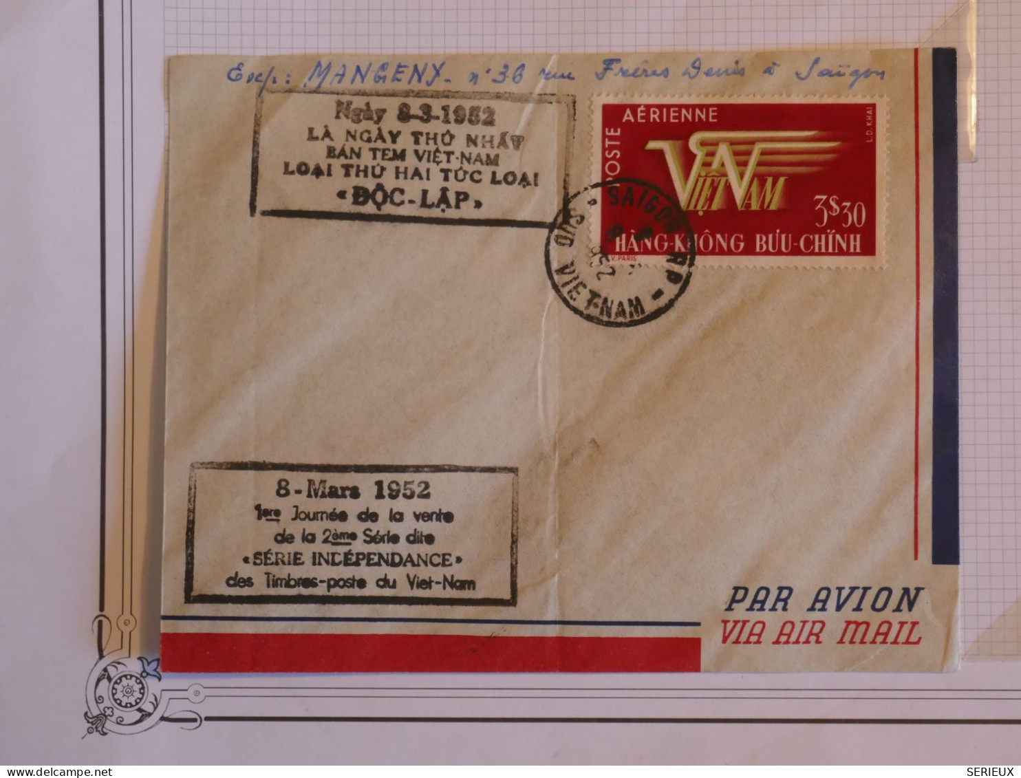 AZ22 INDOCHINE  BELLE  LETTRE  RR 1952 SAIGON VIETNAM  + AFFRANCH. PLAISANT+++ - Briefe U. Dokumente